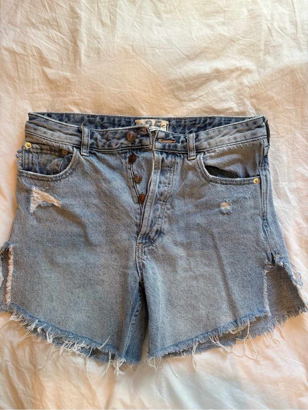 Free People Light Blue Distressed High-Rise Denim Shorts